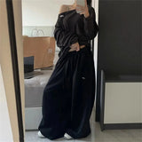 GO-STONE Oversize Woman Grey Black Sweatpants Y2K Korean Streetwear Loose Casual Jogger Pants High Waist All Match Drawstring Trousers