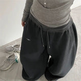 GO-STONE Oversize Woman Grey Black Sweatpants Y2K Korean Streetwear Loose Casual Jogger Pants High Waist All Match Drawstring Trousers