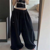 GO-STONE Oversize Woman Grey Black Sweatpants Y2K Korean Streetwear Loose Casual Jogger Pants High Waist All Match Drawstring Trousers