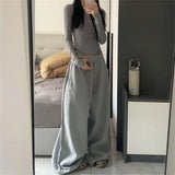 GO-STONE Oversize Woman Grey Black Sweatpants Y2K Korean Streetwear Loose Casual Jogger Pants High Waist All Match Drawstring Trousers