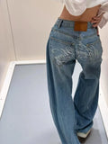 GO-STONE Gradient Spring 2026 Blue Jeans Women Y2K Vintage High Waisted Jeans Straight Streetwear Loose Large Wide Leg Denim Pants