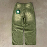 GO-STONE Y2K Street Matcha Denim Jeans Pocket Green 6 Ball Embroidery Denim Pants London High Street Trend Streetwear Unisex Baggy Jeans