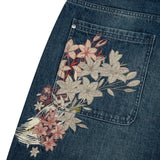 GO-STONE Hip Hop Japan Kimono Embroidered Shorts Men Casual Baggy Jeans Short Y2k Retro Blue Wide Leg Denim Jorts Skateboard Streetwear