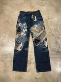 GO-STONE Japanese Harajuku Jeans Mens New Dragon High Quality Jeans Gothic Y2K Vintage Hip Hop Streetwear Denim Fabric Wide Leg Pants