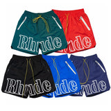 GO-STONE High street fashion RHUDE letter printed hip-hop casual pants beach pants men's five quarter shorts