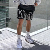 GO-STONE High street fashion RHUDE letter printed hip-hop casual pants beach pants men's five quarter shorts