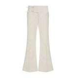 GO-STONE Vintage Y2K Korean Streetwear Pants Woman Low Rise Straight Loose Beige Trousers Button Up Basic 2000S Women Casual Pants