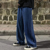 GO-STONE 2026 New Streetwear Loose Jeans Men Korean Style Fashion Loose Straight Wide Leg Pants Men's Brand Clothing Black Light Blue