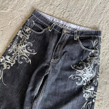 GO-STONE Y2K New Popular Denim Shorts Patch Vintage Shorts Men Women Street Hip Hop Fashion Harajuku Punk Loose High Waist Wide Leg Pants