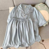 GO-STONE Youth Men's Slim Fit New Pajama Set Solid Color Short Sleeve Lapel Top and Elastic Shorts Pajamas Summer Loungewear Sleepwear