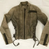 GO-STONE Y2K Retro Army Green Zipper Jacket Women Harajuku Sexy Slim Fit Denim Jacket Autumn Winter Short Stand Collar Coat Goth Clothing