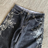 GO-STONE Denim shorts hip hop heraldic embroidered boy and girlfriend punk casual basketball shorts Y2K Harajuku retro street wear