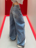 GO-STONE Gradient Spring 2026 Blue Jeans Women Y2K Vintage High Waisted Jeans Straight Streetwear Loose Large Wide Leg Denim Pants