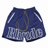 GO-STONE High street fashion RHUDE letter printed hip-hop casual pants beach pants men's five quarter shorts
