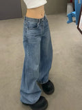 GO-STONE Gradient Spring 2026 Blue Jeans Women Y2K Vintage High Waisted Jeans Straight Streetwear Loose Large Wide Leg Denim Pants