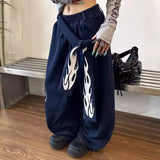 GO-STONE American Retro Flame Letter Print Detachable Strap Scimitar Pants Jazz Casual Hip-Hop Loose Wide-Leg Fashion Jogging Sweatpants