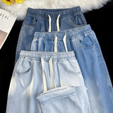 GO-STONE 2026 New Spring Summer Men's Baggy Jeans Lyocell Fabric Wide Leg Pants Drawstring Trousers Male City Boy Plus Size S-4 5XL Y2K