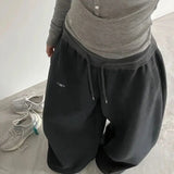 GO-STONE American Retro Flame Letter Print Detachable Strap Scimitar Pants Jazz Casual Hip-Hop Loose Wide-Leg Fashion Jogging Sweatpants