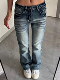 GO-STONE Y2K Micro Flare Jeans Women Spicy Girl Mid Waist Washed Slim Fit Narrow Straight Autumn