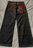 GO-STONE 2026 new printed retro wide-leg casual slim trousers Hip-hop personality jeans Y2K women's dark fun graffiti floor-length pants