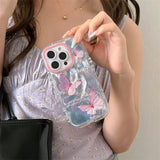 GO-STONE Korean Ins Feather Texture Butterfly Phone Case For iPhone 16 Pro 15 13 14 Pro Max Silicone Shockproof Border Cases Cute Funda