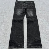 GO-STONE Mens Jeans Harajuku Vintage Streetwear Washed Distressed Ripped Denim Pants Double Waist Micro Flared Loose Fit Long Casual New