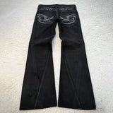 GO-STONE vintage X ray waxing tribal embroidery men's flared jeans Gothic high street unisex punk slim fit jeans Y2K baggy flared jeans