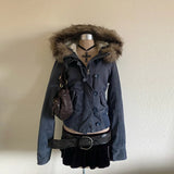 GO-STONE 2026 Spring Retro Faux Fur Coats Women 2000s American Vintage Jackets Harajuku Gotihc Punk Clothing Jean Parkas Female Outwear