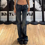GO-STONE American Vintage Y2K Jeans for Women Sexy Slim Low-Waisted Wide Leg Denim Trousers Female Fashion Streetwear Flared Jean Pants