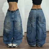 GO-STONE American New Fashion Oversized Pattern Printed Washed Jeans Men Y2K Gothic Rock Popular Casual Joker High Waist Wide Leg Pants