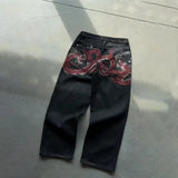 GO-STONE Y2K Harajuku Jeans new Dragon Embroidery high quality jeans 2000s Gothic Vintage Hip Hop streetwear denim fabric wide leg pants