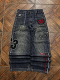GO-STONE Y2K Fashion Letters Embroidered Big Pockets Washed Baggy Jeans Women High Street Vintage Hip Hop Popular Wild Wide-leg Pants