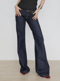 GO-STONE Women's Slim Fit Flared Jeans Y2K Vintage Low Rise Stretch Denim Pants with Embroidery Distressed Style for Everyday Outfits