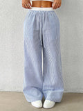 GO-STONE Women's Casual Striped Woven Wide Leg Pants Fall Winter 2026 Casual Stylish Full Length Trousers Y2K Clothes Streetwear