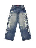 GO-STONE Deeptown Vintage Y2k Ripped Jeans Women Harajuku Print Blue Baggy Distressed Denim Trousers Hip Hop Grunge Streetwear Wide Jeans