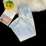 GO-STONE 2026 New Spring Summer Men's Baggy Jeans Lyocell Fabric Wide Leg Pants Drawstring Trousers Male City Boy Plus Size S-4 5XL Y2K