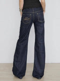 GO-STONE Women's Slim Fit Flared Jeans Y2K Vintage Low Rise Stretch Denim Pants with Embroidery Distressed Style for Everyday Outfits