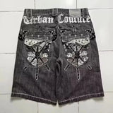 GO-STONE Y2K New Popular Denim Shorts Patch Vintage Shorts Men Women Street Hip Hop Fashion Harajuku Punk Loose High Waist Wide Leg Pants