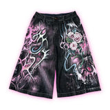 GO-STONE Streetwear Denim Shorts Mens Embroidery American Hip Hop Printed Loose Shorts Gothic Retro Harajuku Fashion Y2K New Shorts