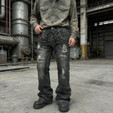 GO-STONE Y2K Washed Jeans Gothic Retro Micro Flared Double Waisted Lace Up Pants Men Women Streetwear High Quality Design Sense Trousers