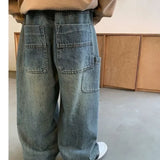 GO-STONE Children's Retro Jeans Loose Straight Pants Wide Leg Pants for Boys and Girls 2026 New Spring Autumn Kid's Denim Pocket Trousers
