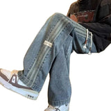 GO-STONE Three bar American retro jeans men's spring and autumn new style high street elastic waist loose casual men's straight leg long