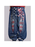 GO-STONE 2026 new printed retro wide-leg casual slim trousers Hip-hop personality jeans Y2K women's dark fun graffiti floor-length pants