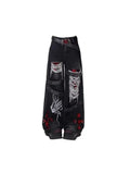 GO-STONE Y2K High Street Red Letter Embroidered Baggy Jeans Women Gothic American New Straight Pants Fashion Street Retro Wide-leg Pants
