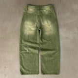 GO-STONE Y2K Street Matcha Denim Jeans Pocket Green 6 Ball Embroidery Denim Pants London High Street Trend Streetwear Unisex Baggy Jeans