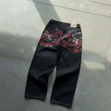 GO-STONE Y2K Harajuku Jeans new Dragon Embroidery high quality jeans 2000s Gothic Vintage Hip Hop streetwear denim fabric wide leg pants
