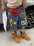 GO-STONE Vintage Street Camouflage Print Five-Point Short Jeans Loose Wide Leg Shorts Unisex Summer American Hip Hop Fashion Men Clothing