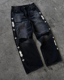 GO-STONE Gothic Womens Diamond Embroidery Jeans Vintage Low Rise Flared Jeans Women Retro Y2k Baggy Denim Pants High Streetwear Trousers