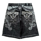 GO-STONE American Vintage Popular New Pattern Embroidery Baggy Denim Shorts Men Street Fashion Gothic Casual Joker Shorts Women Clothing