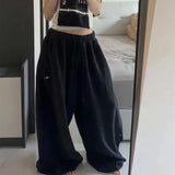 GO-STONE American Retro Flame Letter Print Detachable Strap Scimitar Pants Jazz Casual Hip-Hop Loose Wide-Leg Fashion Jogging Sweatpants